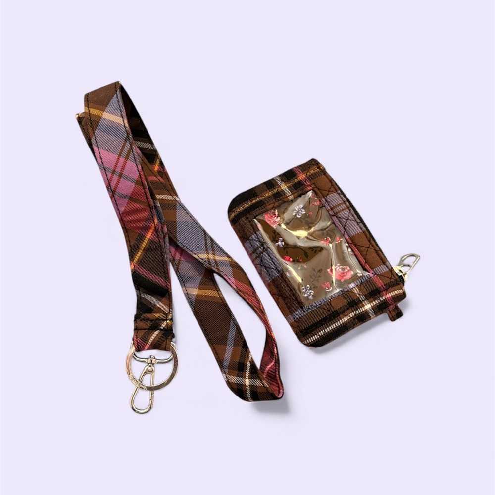Vera Bradley Sewn Patterned Zip Closure Key Ring C.C. & ID Case w/ Lanyard